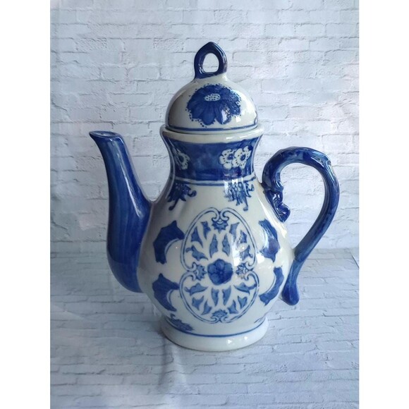 Source Unknown Other - Chinese Porcelain Tea Pot | Cobalt and White | Cottage Core | Gift Idea
